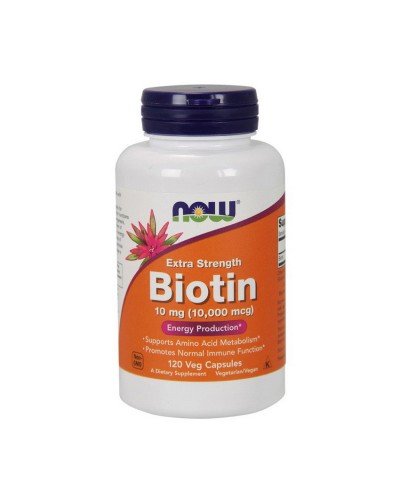 NOW Biotin 10 000 мкг – Биотин для волос, кожи и ногтей, 120 вегетарианских капсул