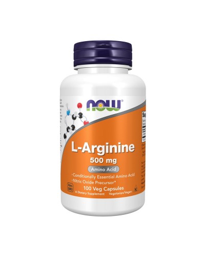 NOW L-Arginine 500 mg – L-аргінін, підтримка кровообігу та м’язової активності, 100 капсул