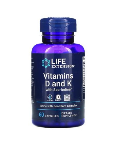 Life Extension Vitamins D and K with Sea-Iodine — Вітаміни D і K з морським йодом, 60 капсул