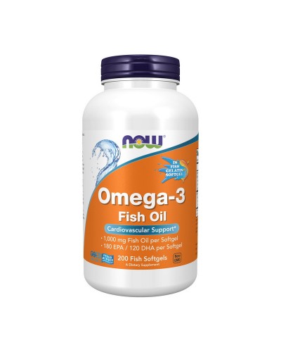 NOW Omega-3 1000 mg – Риб’ячий жир з EPA та DHA, підтримка серця і мозку, 200 капсул