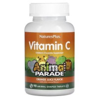 Nature's Plus Animal Parade Vitamin C — Детский витамин C, жевательные таблетки, без сахара, со вкусом апельсина, 90 таблеток