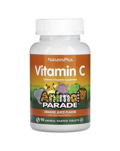 Nature's Plus Animal Parade Vitamin C — Дитячий вітамін C, жувальні таблетки, без цукру, зі смаком апельсина, 90 таблеток