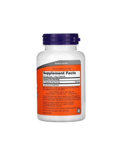 NOW L-Tyrosine 750 mg Extra Strength — Л-Тирозин, 90 капсул