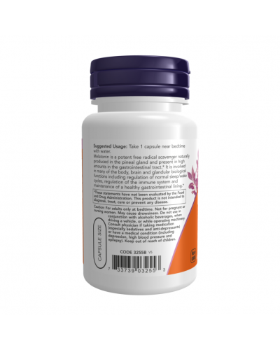 NOW Melatonin 3 mg – Мелатонин, поддержка сна и циркадных ритмов, 60 капсул