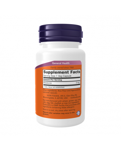 NOW Melatonin 3 mg – Мелатонин, поддержка сна и циркадных ритмов, 60 капсул