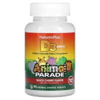 Nature's Plus Animal Parade Vitamin D3 Cherry 12.5 mcg (500 IU) — Детский витамин D3, вишня, 90 жевательных таблеток
