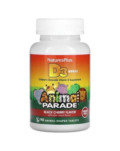 Nature's Plus Animal Parade Vitamin D3 Cherry 12.5 мкг (500 МО) — Дитячий вітамін D3, вишня, 90 жувальних таблеток