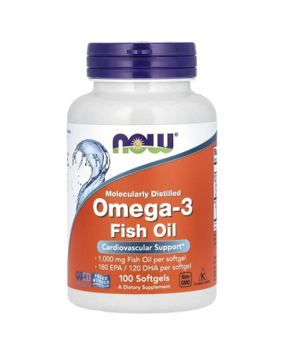 NOW Omega-3 1000 mg – Риб’ячий жир з EPA та DHA, підтримка серця і мозку, 100 капсул